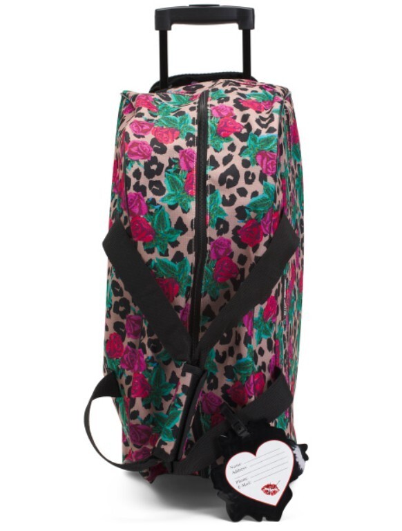 NWT Super Cute! BETSEY JOHNSON 22in Leopard Rose Wheeled Duffle gallery