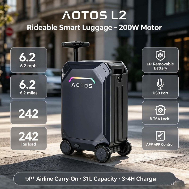 20" Smart Rideable Suitcase Electric Luggage Scooter For Travel W/APP 31L gallery