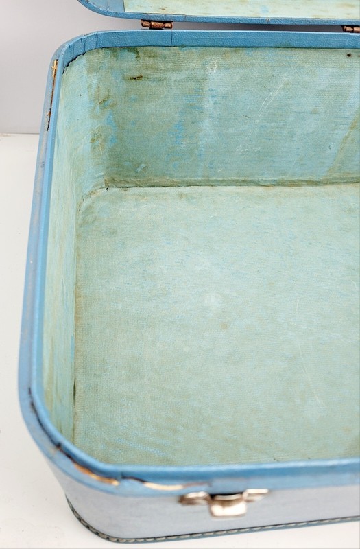 Large Bright Blue Rectangular Suitcase W/ Silver Alloy Hardware Photo Prop Decor gallery
