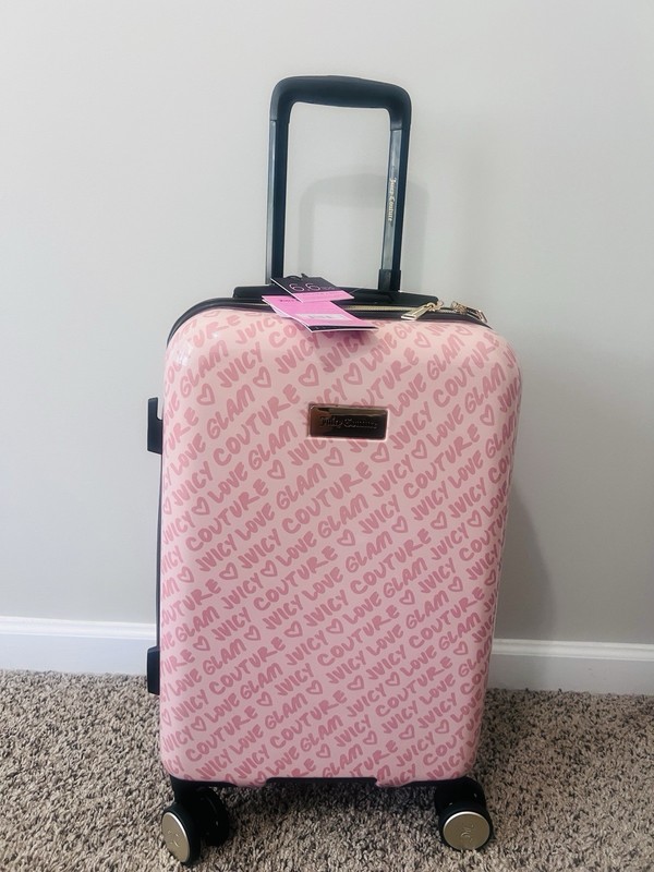 NWT JUICY COUTURE peach logo 21″ XL SPINNER Carry-On SUITCASE Luggage