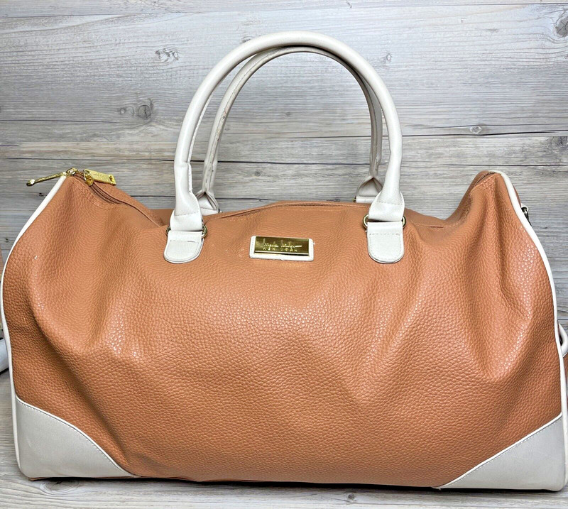 Nicole Miller New York Weekender Carry On Duffle Bag Beige Tan 21″ Animal Print