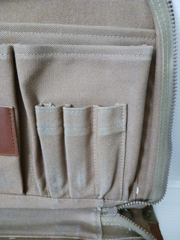 Vintage Lands End Deluxe Square Rigger Canvas Leather Khaki Zip MAP case gallery