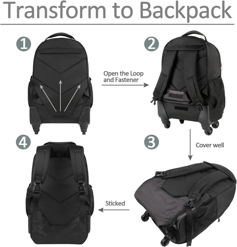 Rolling Backpack with 4 Wheels, 17 Inch Roller Travel Laptop Backpack for Women gallery