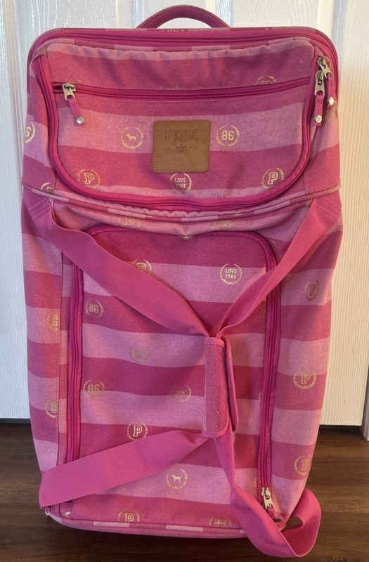 Victoria’s Secret Love Pink 86 Logo Canvas Rolling Duffle Bag Wheelie RARE Y2K