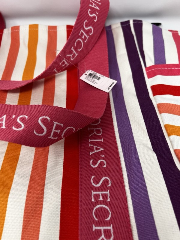 NWT Victoria's Secret Pink Stripe Weekender Tote Gym Travel Loge Zip Large Bag gallery