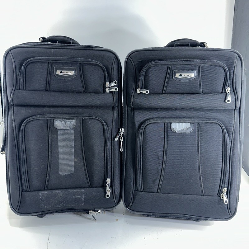 Pair Black Canvas Protocol Rolling Luggage Suitcase Extendable Handle Soft Shell