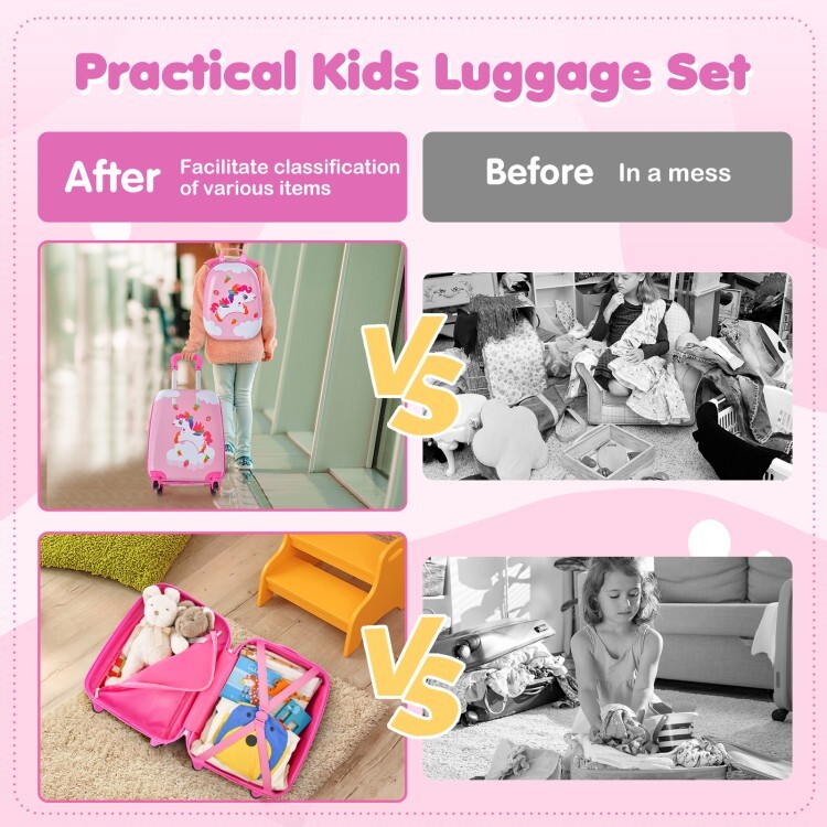 2PCS Kids Luggage Set Carry on Suitcase Travel Rolling Luggage With 12" Backpack gallery