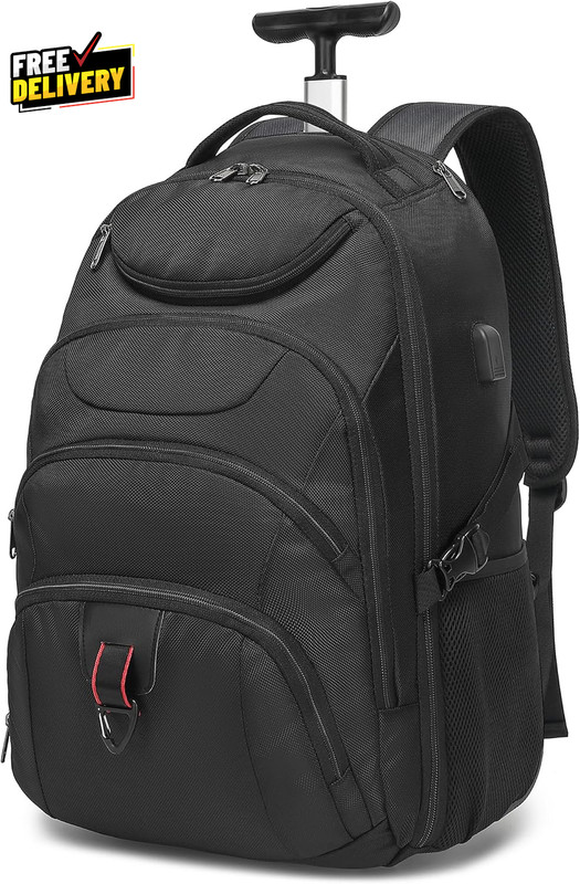 Rolling Backpack 17 Inch Water Resistant Wheeled Backpack Carry on Luggage Bus..