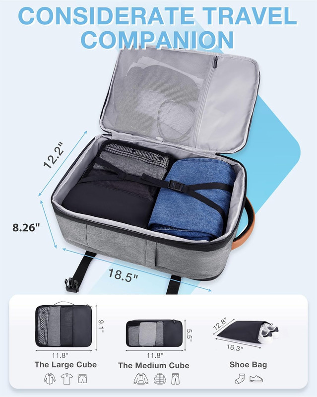 37L Compression Travel Backpack, Expandable Carry on Backpack with Packing Cubes gallery