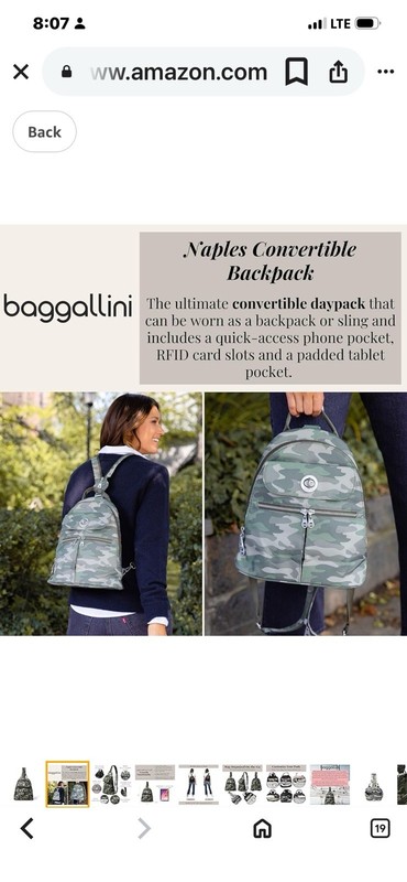 Baggallini Naples Convertible Backpack + Wristlet Camo NWOT gallery