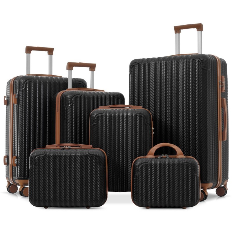 6-Piece Luggage Set, Durable Hardshell ABS Suitcase with Spinner Wheels,TSA Lock