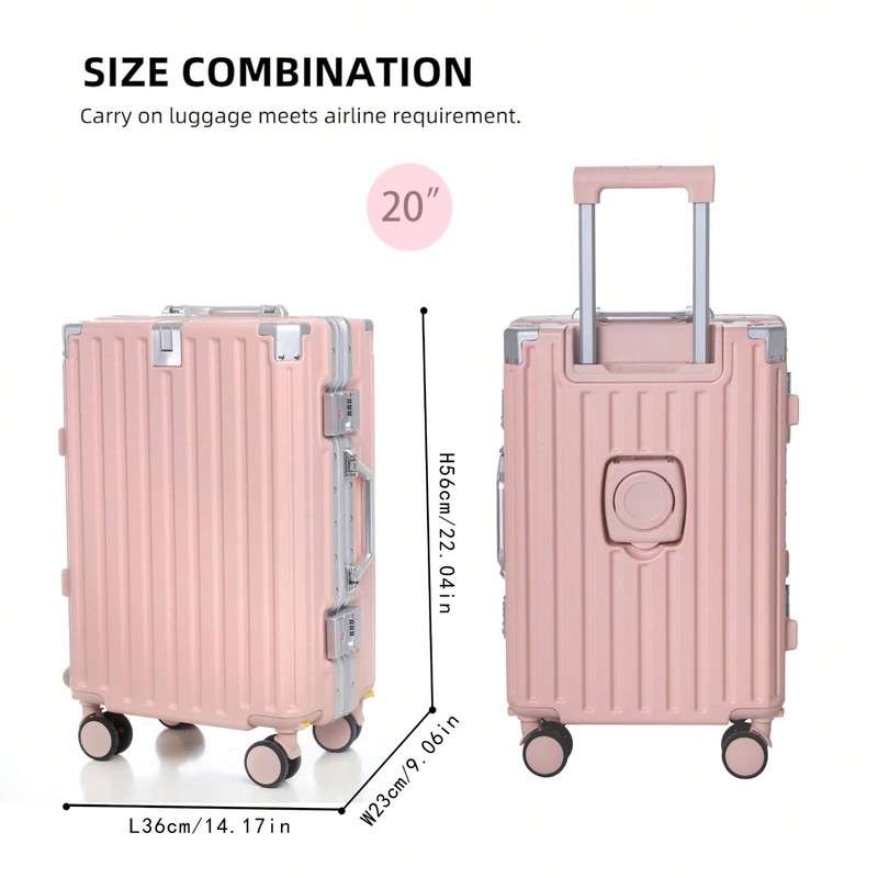 20 Inch Silver PC Hard Shell Carry On Suitcase With Aluminum Frame Combination gallery