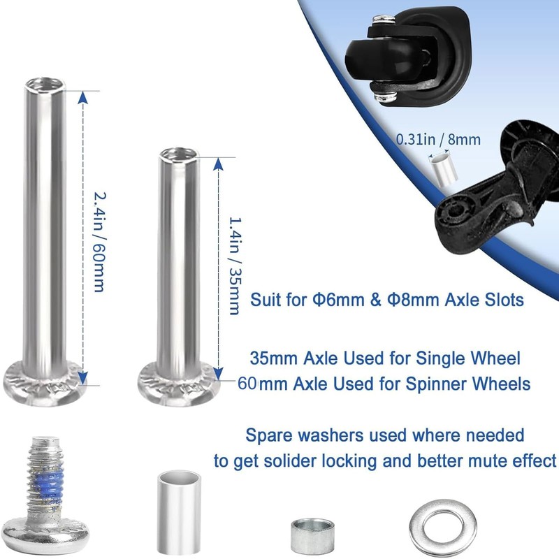 8PC Replacement Wheels Set for Luggage Suitcase - 2in/50mm Inline Spinner Repair gallery