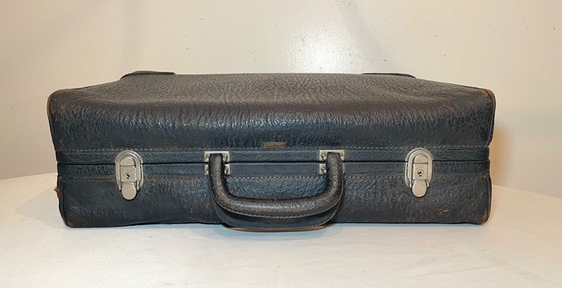 high quality vintage antique K Kaufmann leather nickel plate suitcase luggage