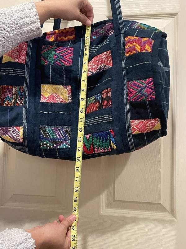 Woven Patchwork Blue Multicolor Duffel Bag 18" Shoulder Straps Zipper Closure gallery