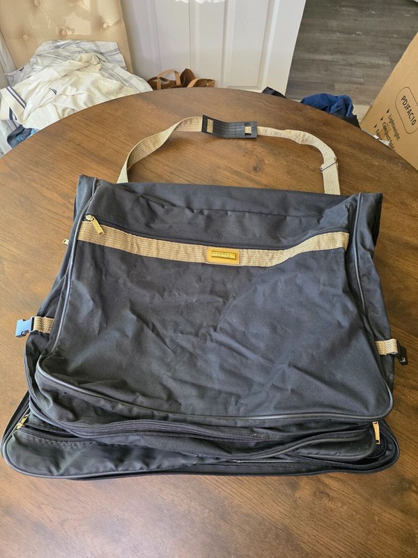 Verdi Tweed & Leather Folding 2-Suiter Garment Bag with Shoulder Strap