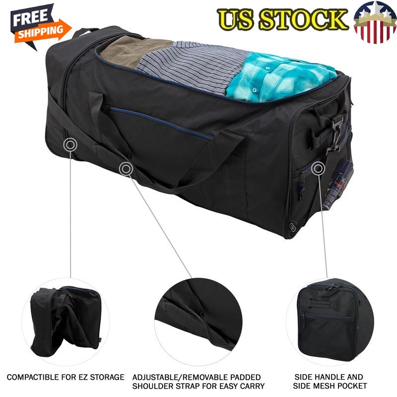 32 Inch Wheeled Rolling Duffel Bag Compact Travel Gym Storage Durable Polyester