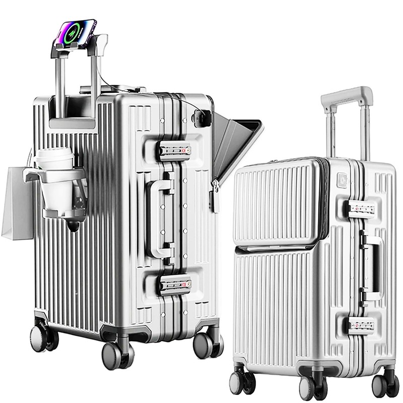 2-Piece Hardshell Zipperless Luggage Set, 20/26″ Aluminum Frame Hardshell Spi…