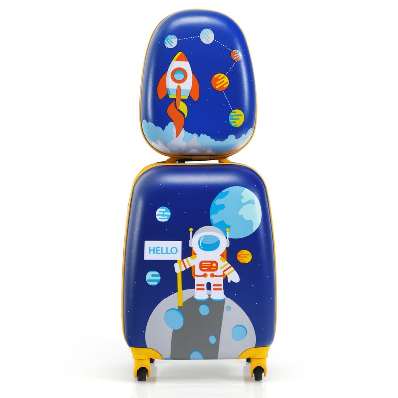 2PC Kids Carry On Luggage Set 12″ Backpack & 16″ Rolling Suitcase for Travel