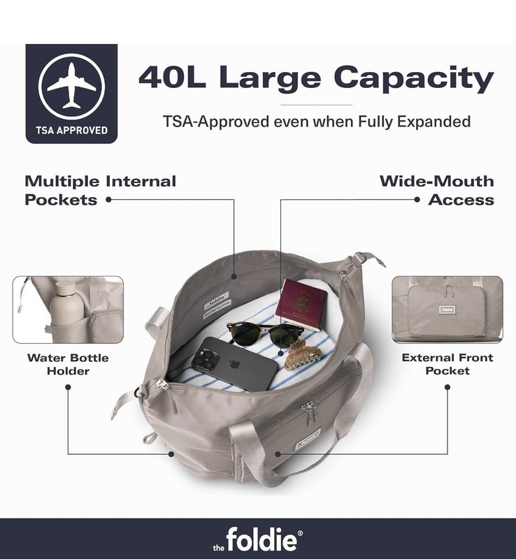 The Foldie® 4.0 Travel Duffle - Water Resistant - Expandable Bottom - Beige gallery