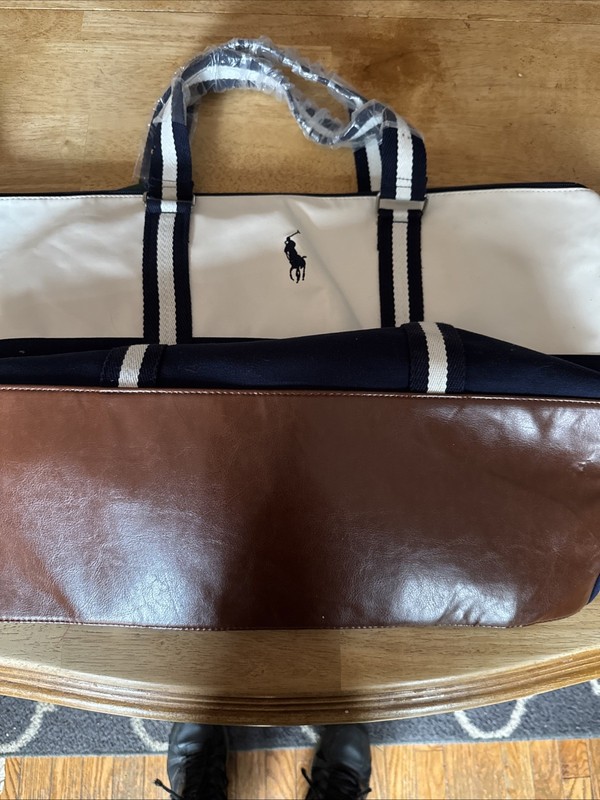 Polo Ralph Lauren Navy White Duffle Bag Adjustable Strap Solid Pattern Pre Owned