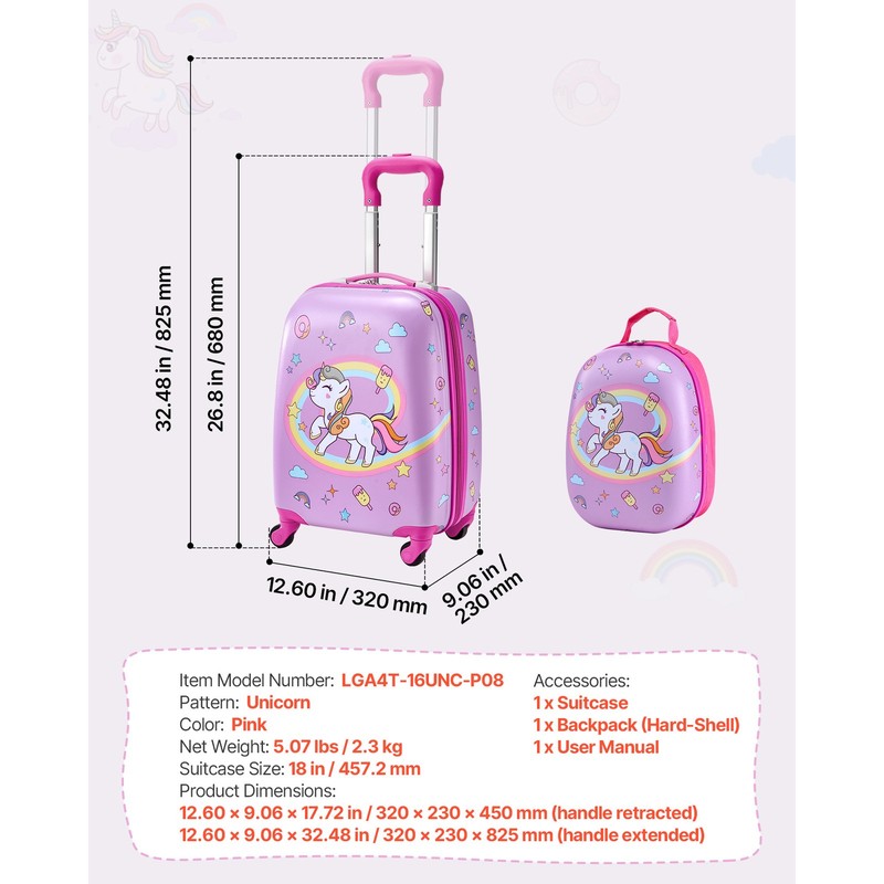 Uimoso 2-Piece Kids Luggage Set 18-Inch Unicorn Travel Carry-On Suitcase gallery
