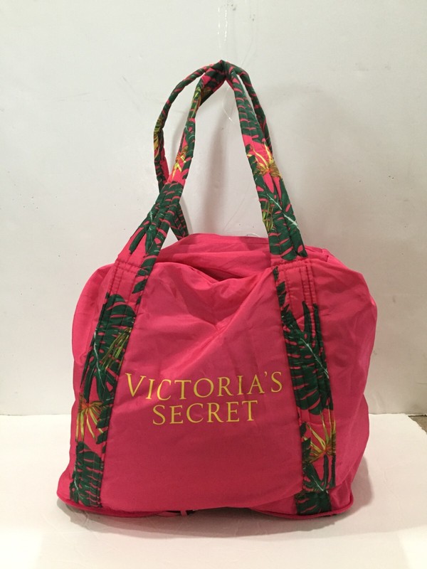 Victoria’s Secret Overnight Weekender Tote Bag Packable Folding Pink Tropical