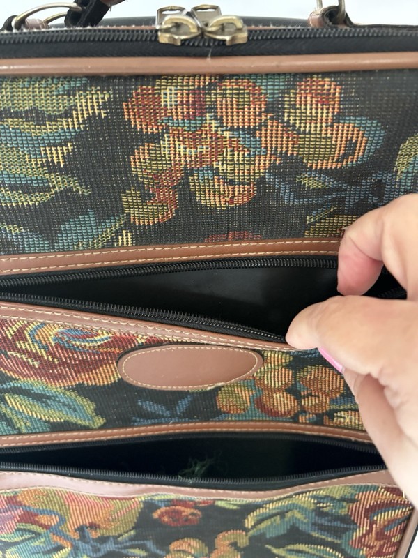 Vintage 20” Floral Tapestry Rolling Tote Carry on Travel Luggage Bag Suitcase gallery