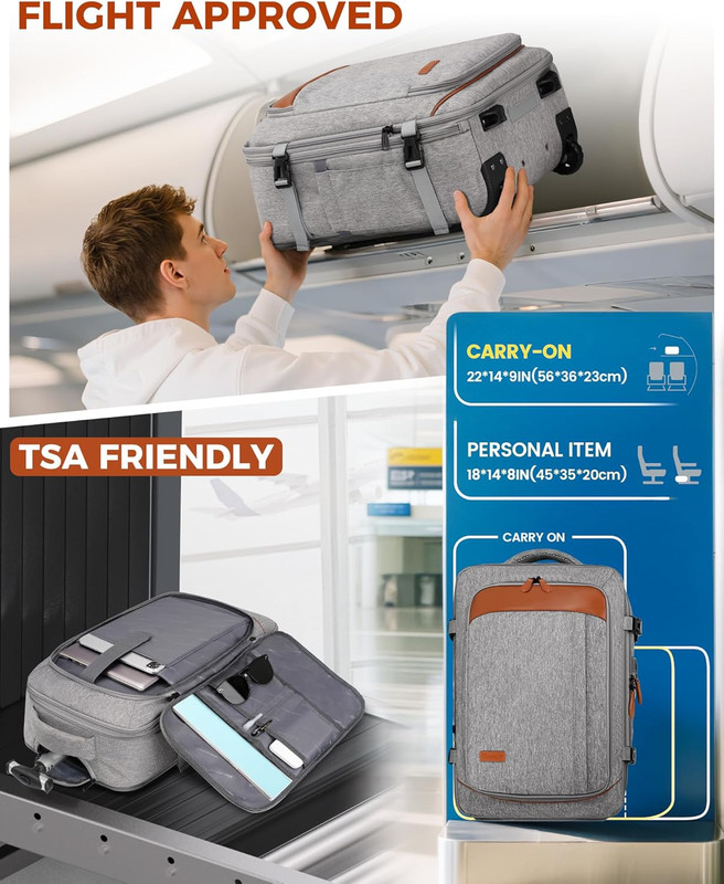 Expandable Rolling Backpack with Wheels & USB Port, Grey, 3 Packing Cubes gallery