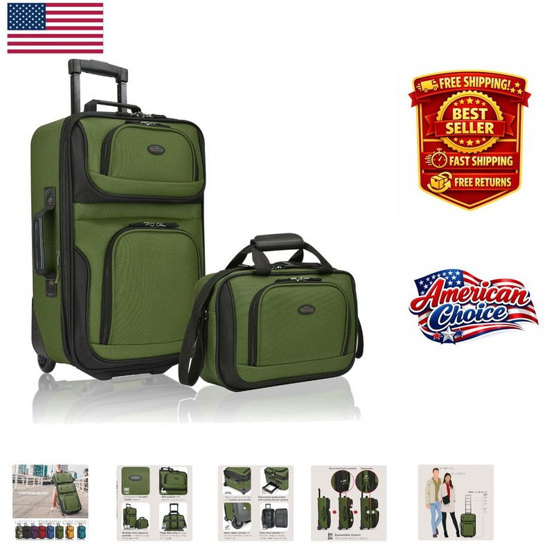 Rio Lightweight Green Carry-On Suitcase Set, 21″ + 14″ – Stylish & Functional