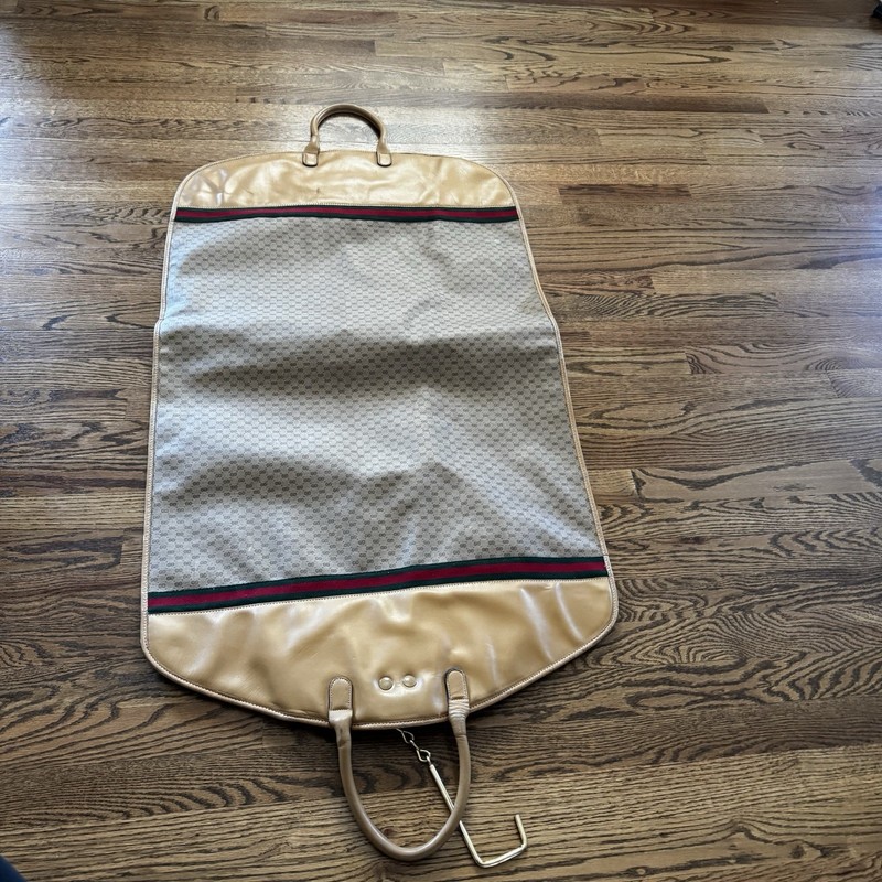 Authentic GUCCI Vintage Web Sherry Line Garment Bag Valpac PVC Leather Brown