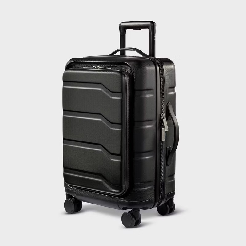 Hardside Carry On Spinner Suitcase with Front Pocket – Open Story Black