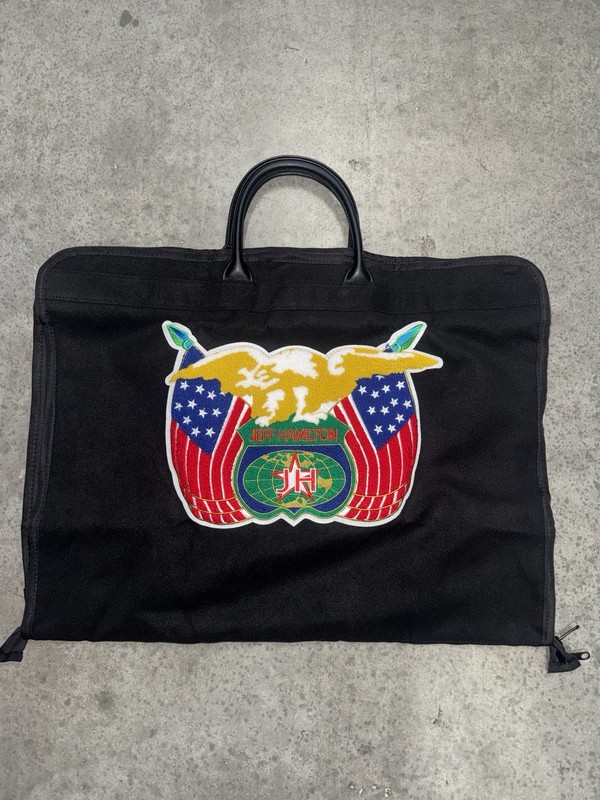 Jeff Hamilton Black Wool Embroidery Satin Lined Garment Travel Bag Brand New