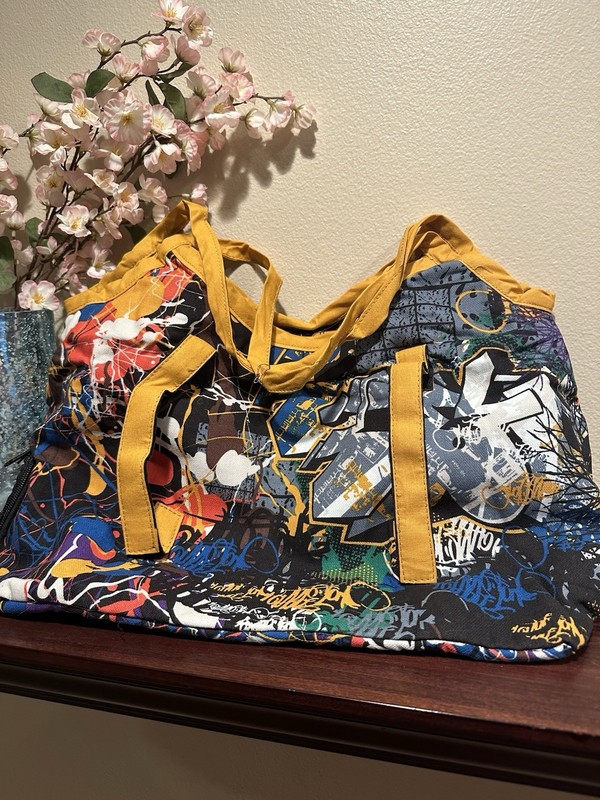 Animated Closet NYC Abstract Canvas Duffle Bag, Zipper, Yellow Handles
