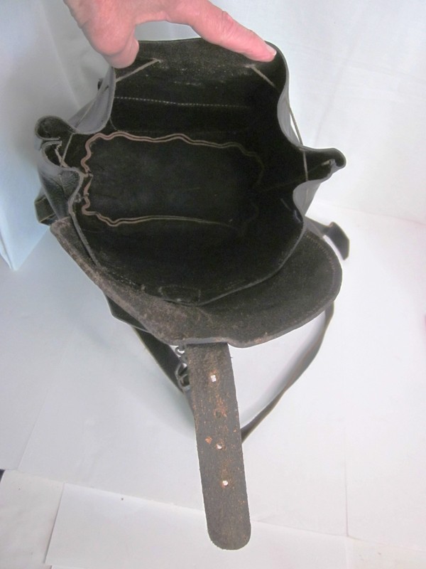 Large Handmade Black Leather Backpack Drawstring Tabs & Buckles Adj. Straps gallery
