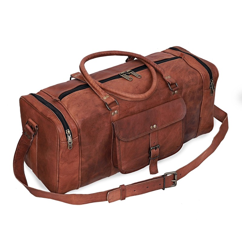 24 Inch Large Leather Duffel Travel Duffle Gym Sports Overnight Weekender Bag... gallery