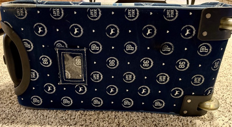 Victoria's Secret PINK Navy Blue Wheeled Canvas Suitcase with Logo Print gallery