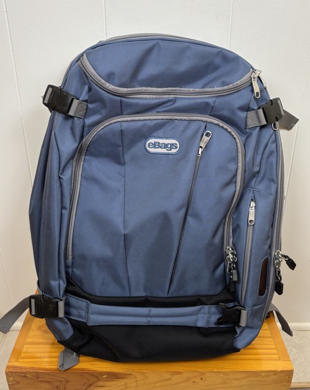 eBags Backpack Professional Weekender Blue/Grey Carry‑On Travel Laptop Bag-NWOT
