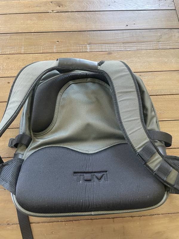 TUMI T2 Backpack Excursion Carry On Travel Bag Ballistic Leather Olive Black gallery