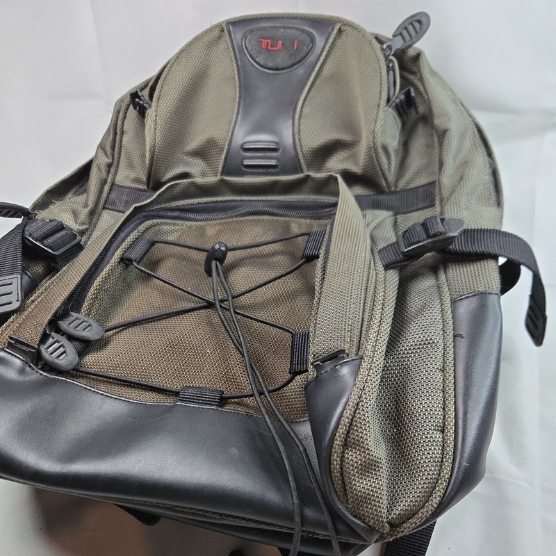 TUMI T2 Backpack Excursion Carry On Travel Bag Ballistic Leather Olive Black gallery