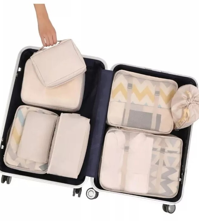 8 Set Packing Cubes Luggage Packing Organizers for Travel Accessories in Cream