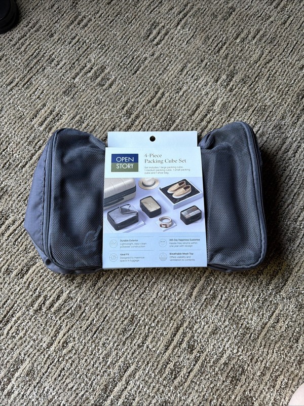 Open Story 4 Piece Packing Cube Set For Travel Luggage New Grey