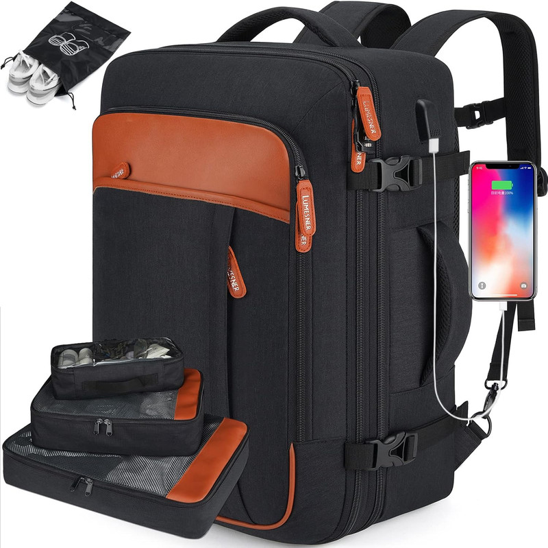 Extra Large 40L Carry-On Backpack with Packing Cubes – Water Resistant Black