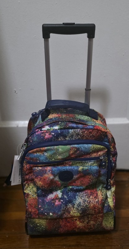 Kipling Multicolor Wheeled Backpack Large Capacity Durable Abstract Pattern