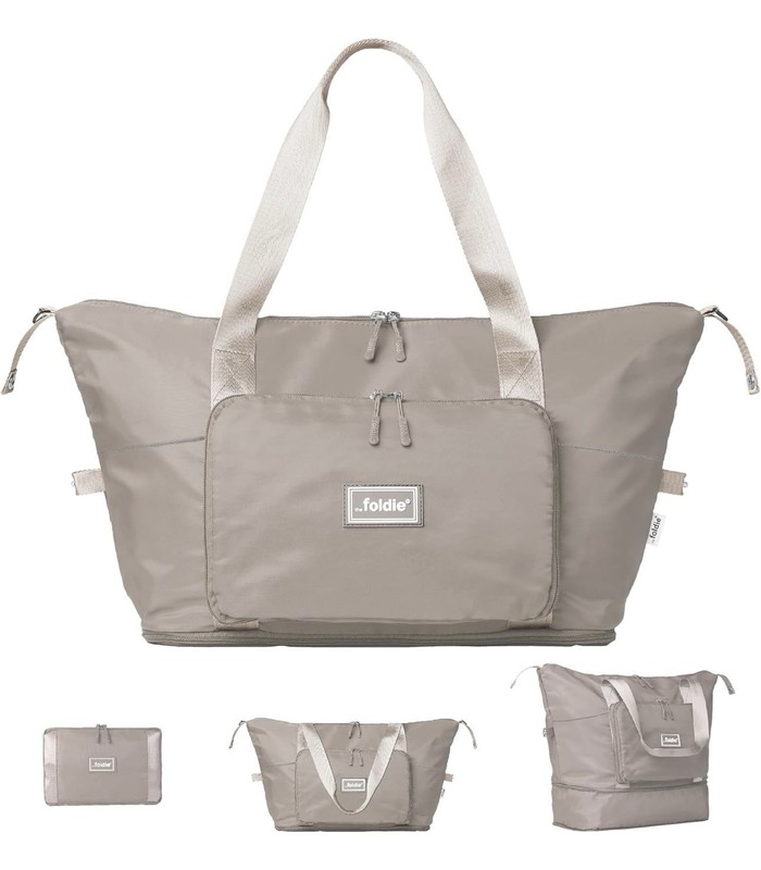 The Foldie® 4.0 Travel Duffle – Water Resistant – Expandable Bottom – Beige