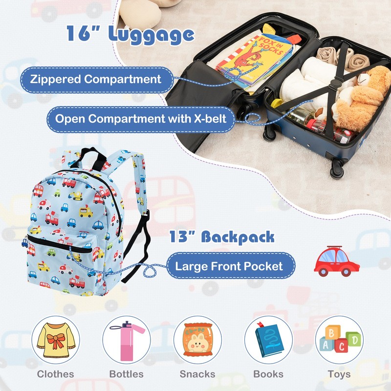 5 PCS Kids Luggage Set w/ Backpack Neck Pillow Luggage Tag Lunch Bag Wheels gallery