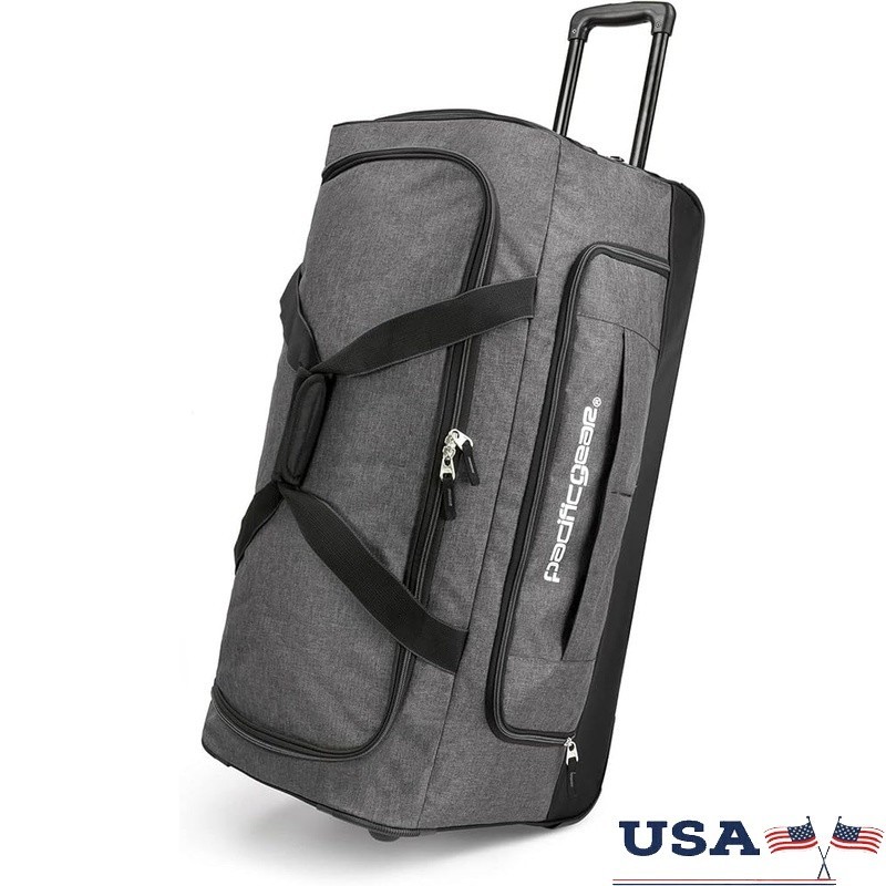 Durable Polyester Travel Luggage W/ Zipper Closure & Inline Skate Wheels Gray