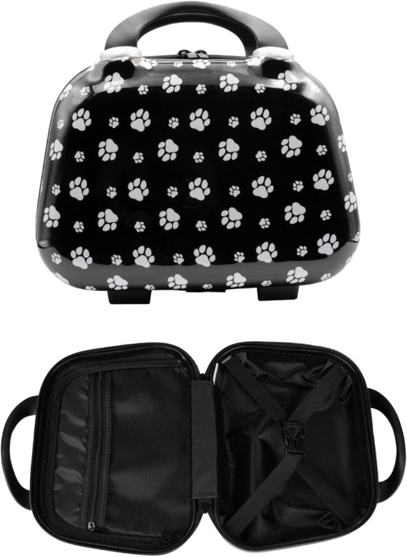 Hard Shell Travel Cosmetic Case, 12 Inch Mini Toiletry Bag, Strap, Dog Paws