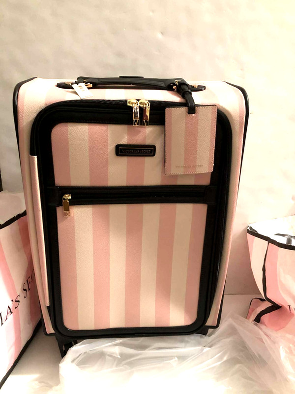 Victoria’s Secret Iconic Pink Stripe Carry-On Wheelie Suitcase Luggage NWT gallery