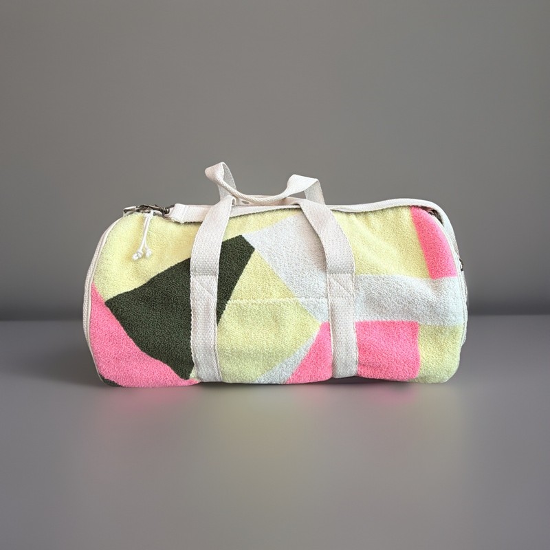 Retro Tufted Terry Cloth Duffle Bag Abstract Pattern Gym Overnight Travel Pastel